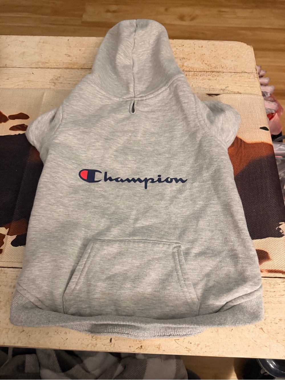 Pet Champion Light Gray Hoodie with Navy & Red Logo size Large